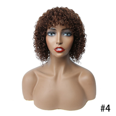 Light Brown Afro Curly Wig Cuticle Aligned Short Pixie Cut Human Hair Wigs with Bangs