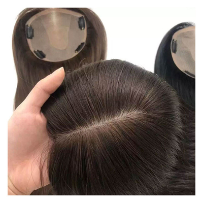 Women's Straight Silk Base Toupee with Swiss Lace Frontal Closure and Hair Topper