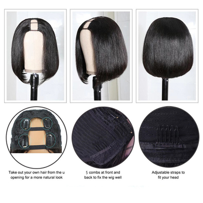 Peruvian Bob Wigs for Black Women Black Color Remy Natural Bone Straight U Part Wig Long