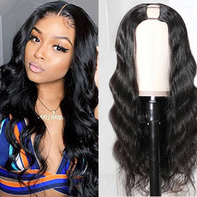 150% Density Brazilian Remy Body Wave Hair U Part Wigs Middle Open for Black Women