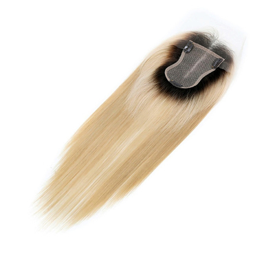 Silk Base European Ash Blonde Straight Clip On Human Hair Topper With Hd Lace For Women