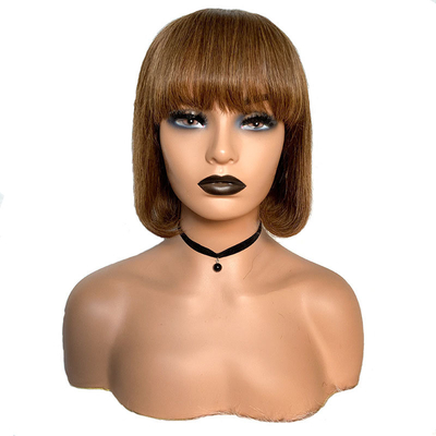 Short Virgin Brazilian Human Hair Bob Wigs with Bangs Remy Hair Grade Average Size Cap