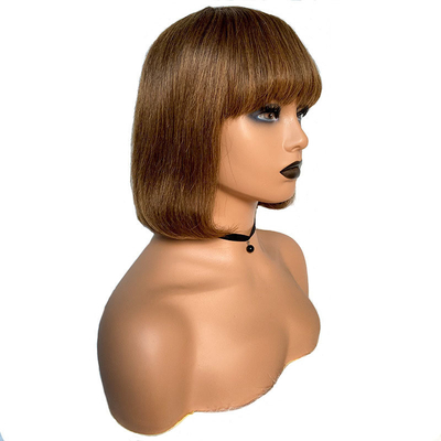 Short Virgin Brazilian Human Hair Bob Wigs with Bangs Remy Hair Grade Average Size Cap