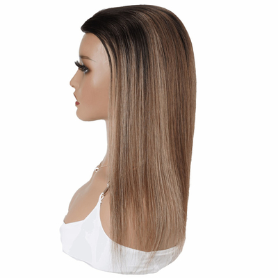 8-22 inches Length Hand-Tied Lace Front And Weft Hollow Net Brown Balayage Human Hair