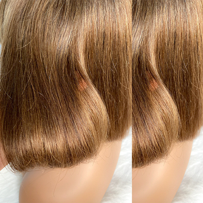 Short Virgin Brazilian Human Hair Bob Wigs with Bangs Remy Hair Grade Average Size Cap