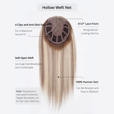 8-22 inches Length Hand-Tied Lace Front And Weft Hollow Net Brown Balayage Human Hair