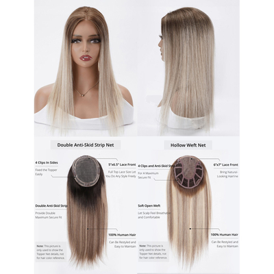 Real Natural Jewish Pu Hair Topper For Women End Silk Lace Front European Blond 100-200g