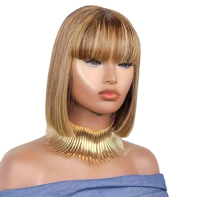 Glueless Bob Wigs 100% Remy Human Hair None Lace Front P4/27 Brazilian Straight