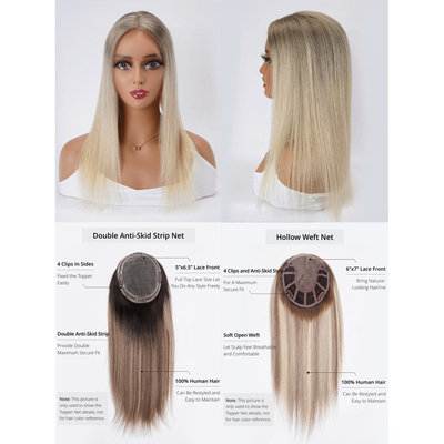 Real Natural Jewish Pu Hair Topper For Women End Silk Lace Front European Blond 100-200g
