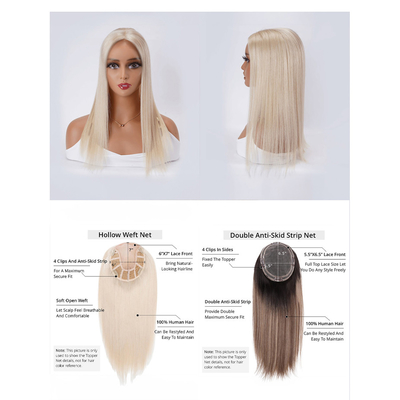 Real Natural Jewish Pu Hair Topper For Women End Silk Lace Front European Blond 100-200g