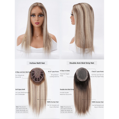 Real Natural Jewish Pu Hair Topper For Women End Silk Lace Front European Blond 100-200g