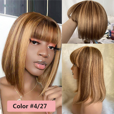 Glueless Bob Wigs 100% Remy Human Hair None Lace Front P4/27 Brazilian Straight