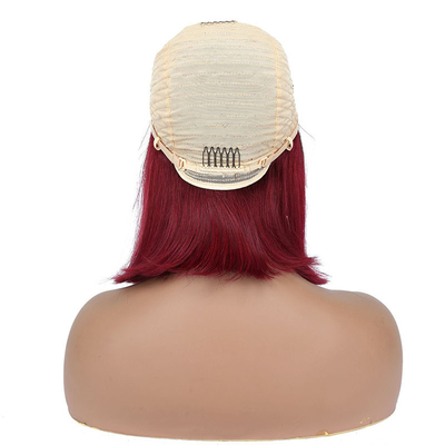 100% Human Hair Short Curly Bob Straight Pixie Lace Front Wig T-Part Brazilian Weaves