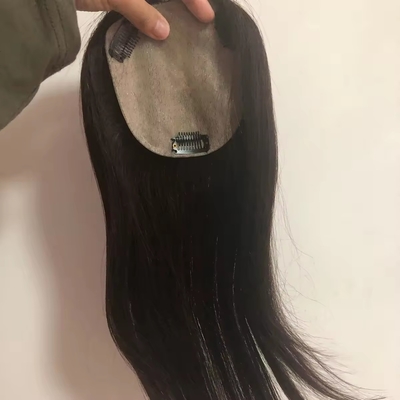 100% Human Hair Topper for Women Natural Silk Base Toupee in Straight Style