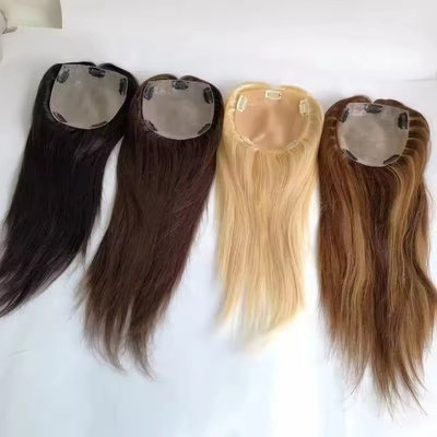 100% Human Hair Topper for Women Natural Silk Base Toupee in Straight Style
