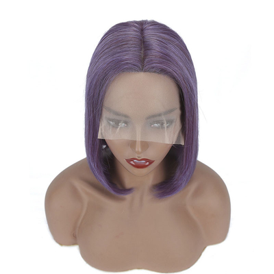 Smoke Purple Color Straight Short Bob Wigs HD Lace Frontal Human Hair for Black Women