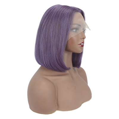Smoke Purple Color Straight Short Bob Wigs HD Lace Frontal Human Hair for Black Women