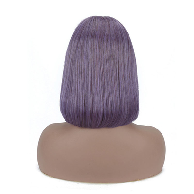Smoke Purple Color Straight Short Bob Wigs HD Lace Frontal Human Hair for Black Women