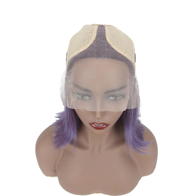 Smoke Purple Color Straight Short Bob Wigs HD Lace Frontal Human Hair for Black Women