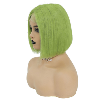 Green Color Brazilian Human Hair Short Bob Wigs 10inch with Baby Hair and HD Lace Frontal