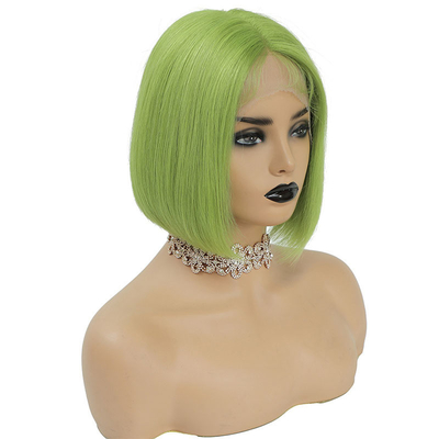 Green Color Brazilian Human Hair Short Bob Wigs 10inch with Baby Hair and HD Lace Frontal