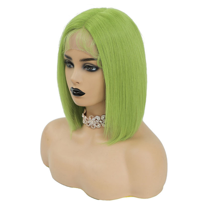 100% Human Hair Brazilian HD Lace Frontal 8A 10A 12A Short Green Bob Wig with Swiss Lace