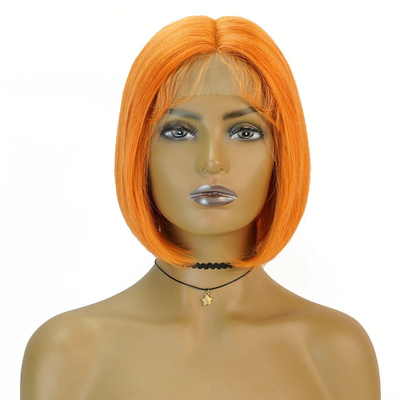 Transparent Lace 150% Density Remy Hair Highlight Orange Straight Bob Wigs with Baby Hair