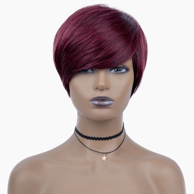 6inch Summer HD Swiss Lace Raw Virgin Human Hair Silky Straight Short Perruque Pixie Cut Wigs For Black Women
