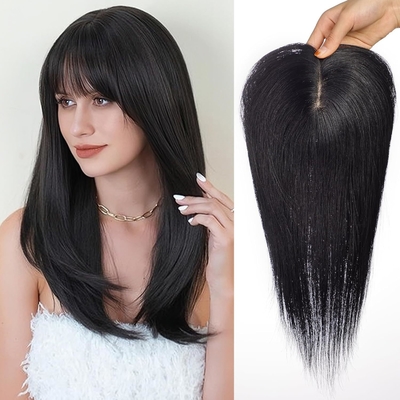 Silk Base Clip In Topper 14 Inches 150% Density Natural Black/Dark Brown/Mocca Brown