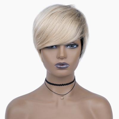 Machine Made Human Hair Wig T1B 613 Blonde Color Short Straight Wigs For Black Women