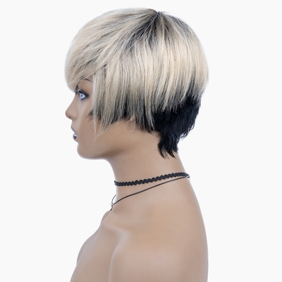 Machine Made Human Hair Wig T1B 613 Blonde Color Short Straight Wigs For Black Women