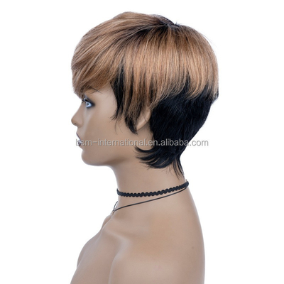 T1B/27 Color Pre Plucked Short Human Hair Wigs for Black Women Brazilian Pixie Cut