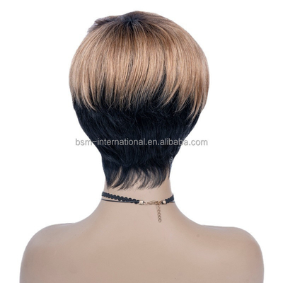 T1B/27 Color Pre Plucked Short Human Hair Wigs for Black Women Brazilian Pixie Cut