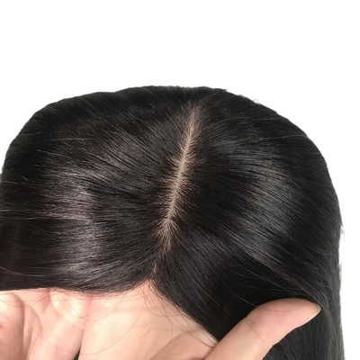 18 Inches European Natural Real Free Part Silk Base Human Hair Clip In Topper for Women