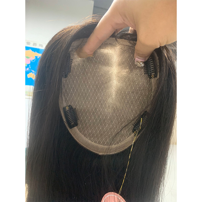 18 Inches European Natural Real Free Part Silk Base Human Hair Clip In Topper for Women