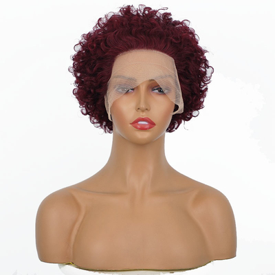99J Burgundy Raw Indian Virgin Cuticle Aligned Human Hair Lace Front Wigs for Small Size