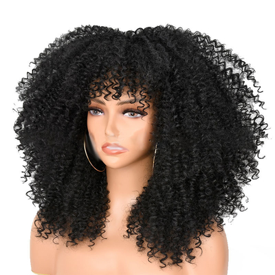 Light Brown Bouncy Curly Human Hair Wigs with Bangs Peruvian Remy Afro Kinky Curls