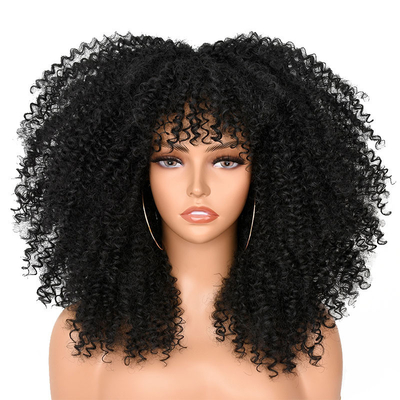 Light Brown Bouncy Curly Human Hair Wigs with Bangs Peruvian Remy Afro Kinky Curls