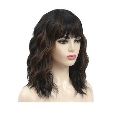 Light Brown Bouncy Curly Human Hair Wigs with Bangs Peruvian Remy Afro Kinky Curls