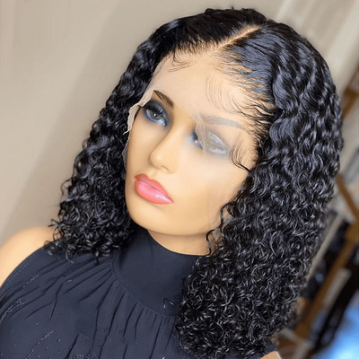 Remy Hair 180% Density Afro Kinky Curly 4*4/13*4/13*6 Lace Frontal BOB Wigs for Black Women 250g-450g