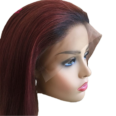 100% Human Hair Brazilian 99J Ombre Full Lace Wig Swiss 360 Lace Front 10-24 Inch Transparent HD
