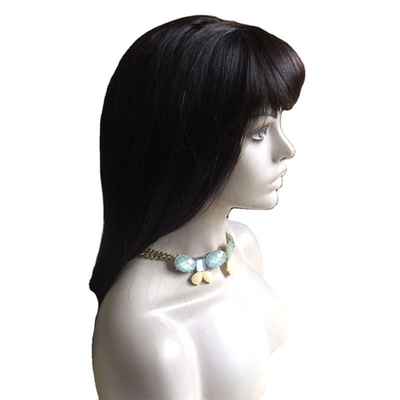 Natural Black Raw Virgin Remy Full Lace Hand Tied Wigs with Hair Bangs Perruque Vendors
