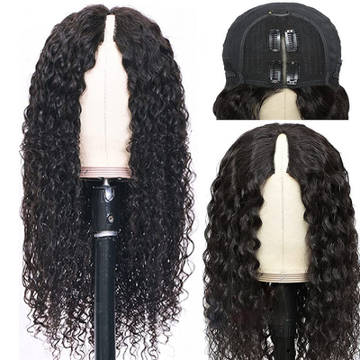 Short 2022 Fashion Design Water Wave Cuticle Aligned V-part Non Lace Human Hair Wig