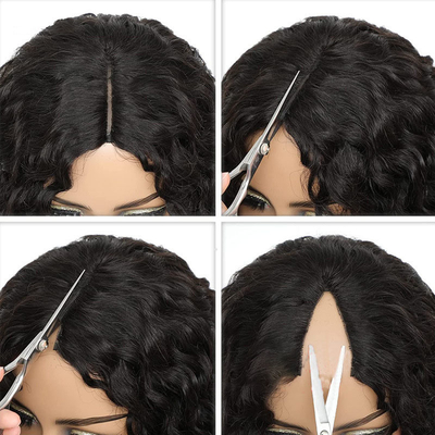 Short 2022 Fashion Design Water Wave Cuticle Aligned V-part Non Lace Human Hair Wig