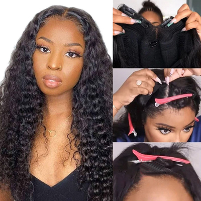 Short 2022 Fashion Design Water Wave Cuticle Aligned V-part Non Lace Human Hair Wig