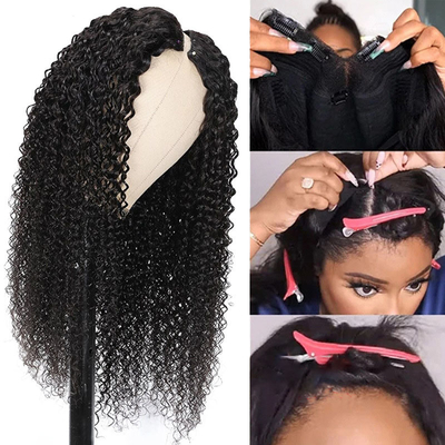 8-32inch V Part Wig Human Hair Raw Burmese Hair for Natural Hairline and Kinky Curly Look