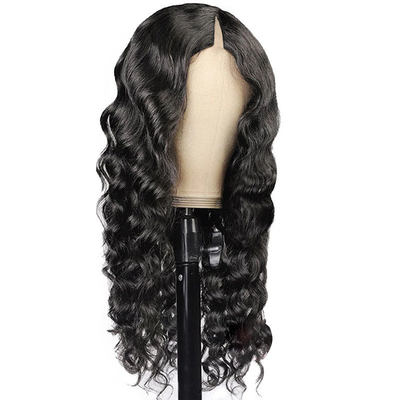 Loose Wave V Part Wigs Online with Natural Hairline and Full Machine Made Double Drawn