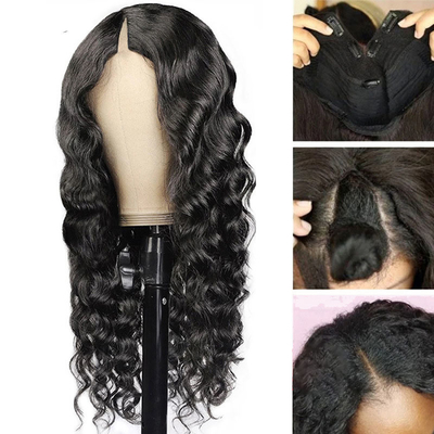 Loose Wave V Part Wigs Online with Natural Hairline and Full Machine Made Double Drawn