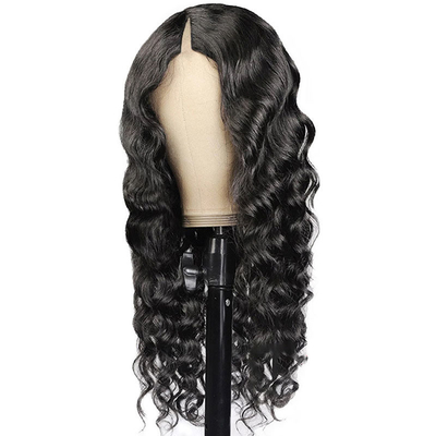 Loose Wave V Part Wigs Online with Natural Hairline and Full Machine Made Double Drawn