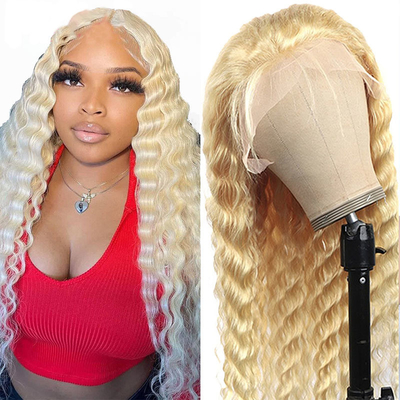 Swiss Lace Deep Wave Transparent Lace Frontal Wigs for Light Brown Lace Base Material